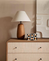 Natural Wood Task Lamp with White Fabric Shade for Bedside and Desk Irving