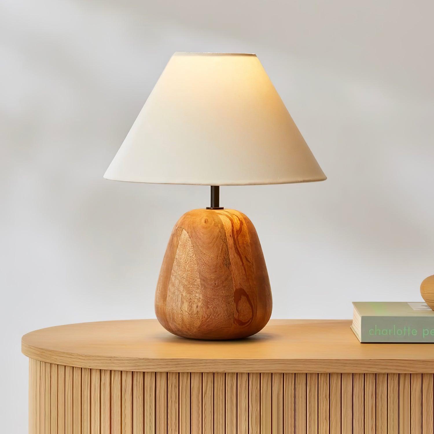 Natural Wood Task Lamp with White Fabric Shade for Bedside and Desk Irving