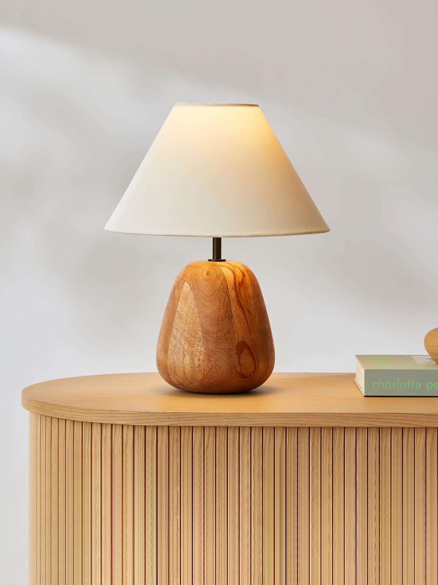 Natural Wood Task Lamp with White Fabric Shade for Bedside and Desk Irving