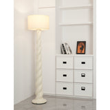Modern Sculptural Twisted Resin Floor Lamp with White Fabric Drum Shade