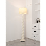 Modern Sculptural Twisted Resin Floor Lamp with White Fabric Drum Shade
