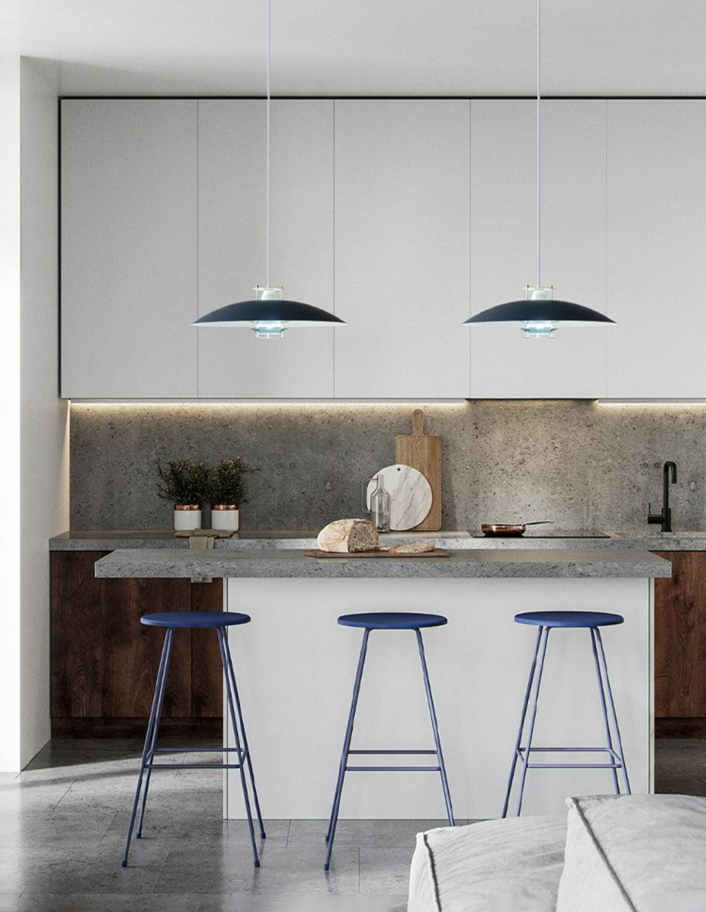 Modern Aluminum Disk Pendant Light Minimalist White and Blue Nordic Hanging Lamp