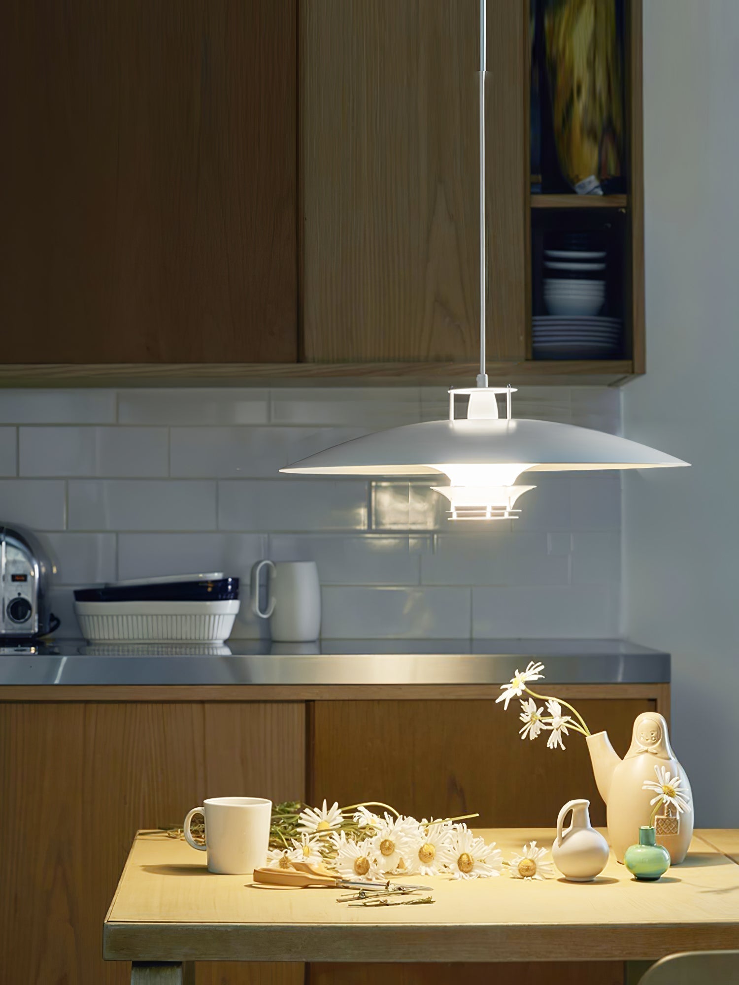 Modern Aluminum Disk Pendant Light Minimalist White and Blue Nordic Hanging Lamp