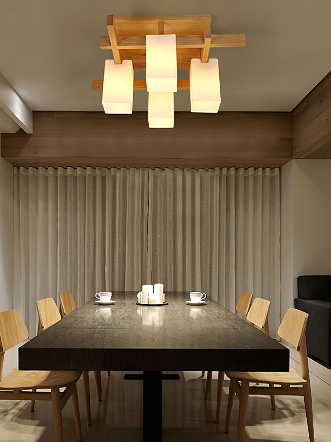 modern-japanese-square-wood-ceiling-light-fixture-with-glass-shades-for-living-room