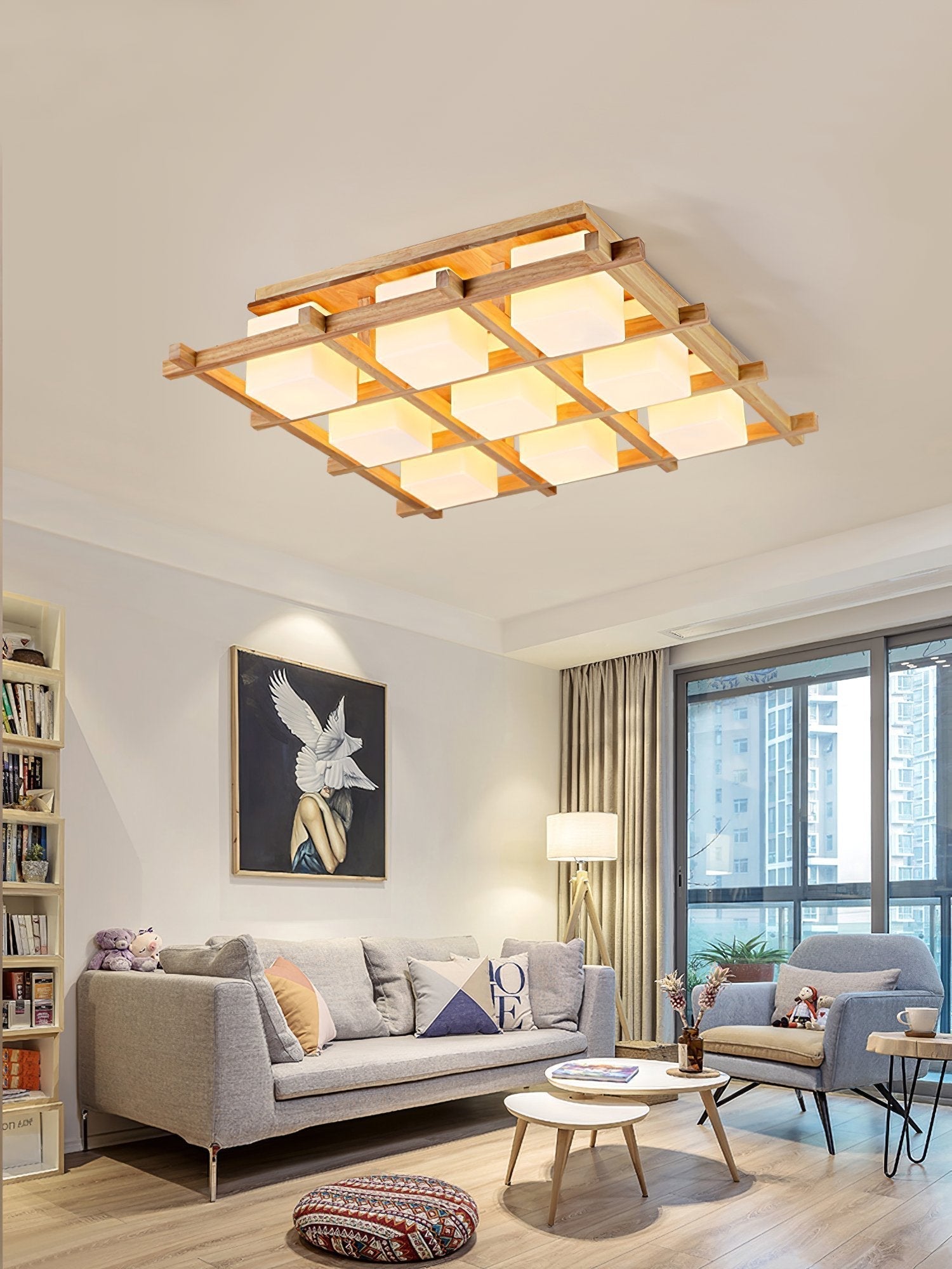 traditional-japanese-style-lattice-wood-ceiling-lamp-with-frosted-glass-shades