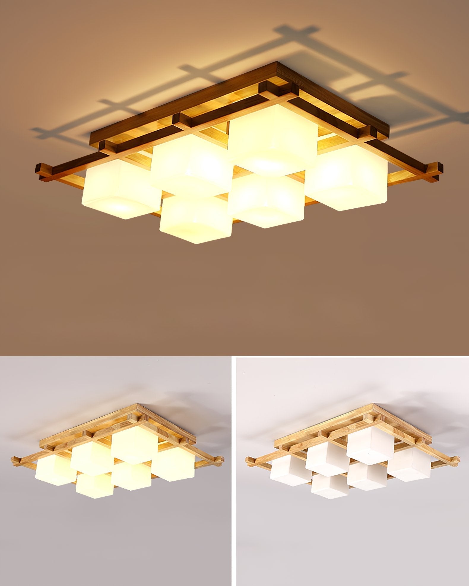 traditional-japanese-style-lattice-wood-ceiling-lamp-with-frosted-glass-shades