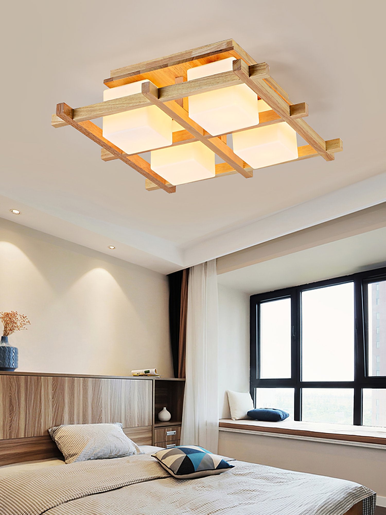 traditional-japanese-style-lattice-wood-ceiling-lamp-with-frosted-glass-shades
