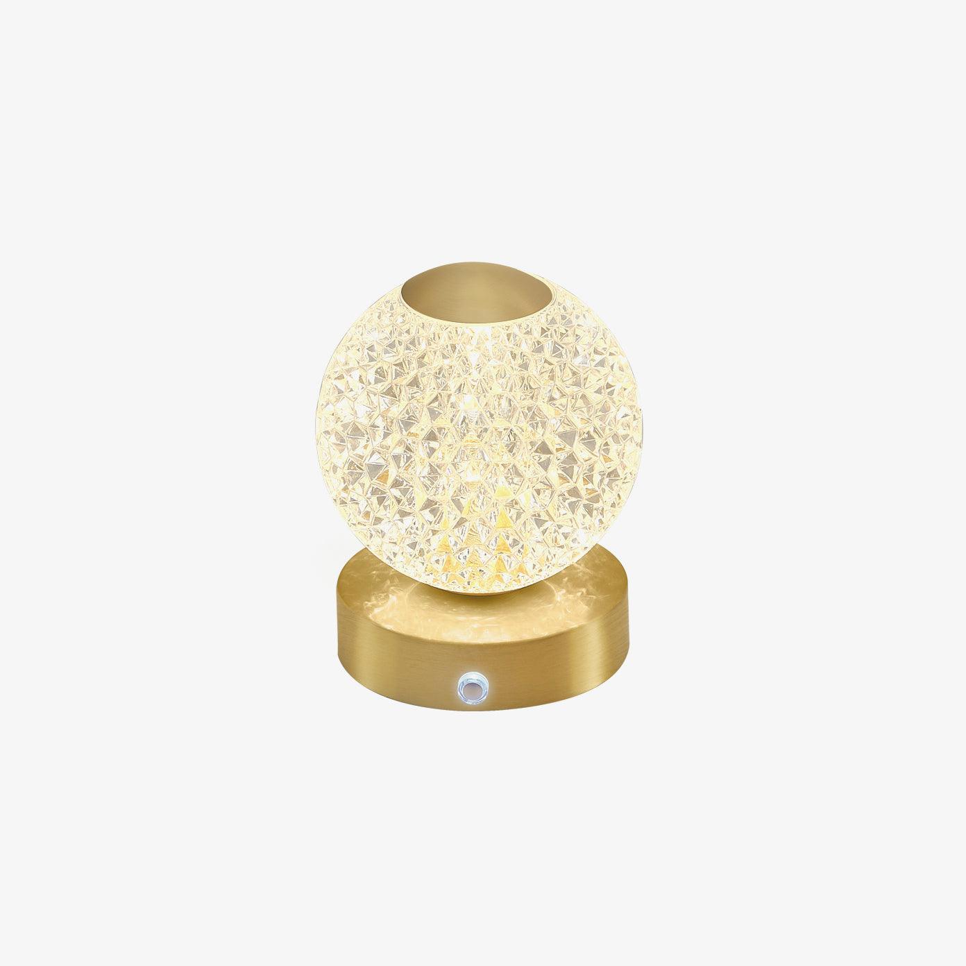 Modern Diamond Cut Crystal LED Table Lamp Cordless Rechargeable Task Light with Polished Brass Finish