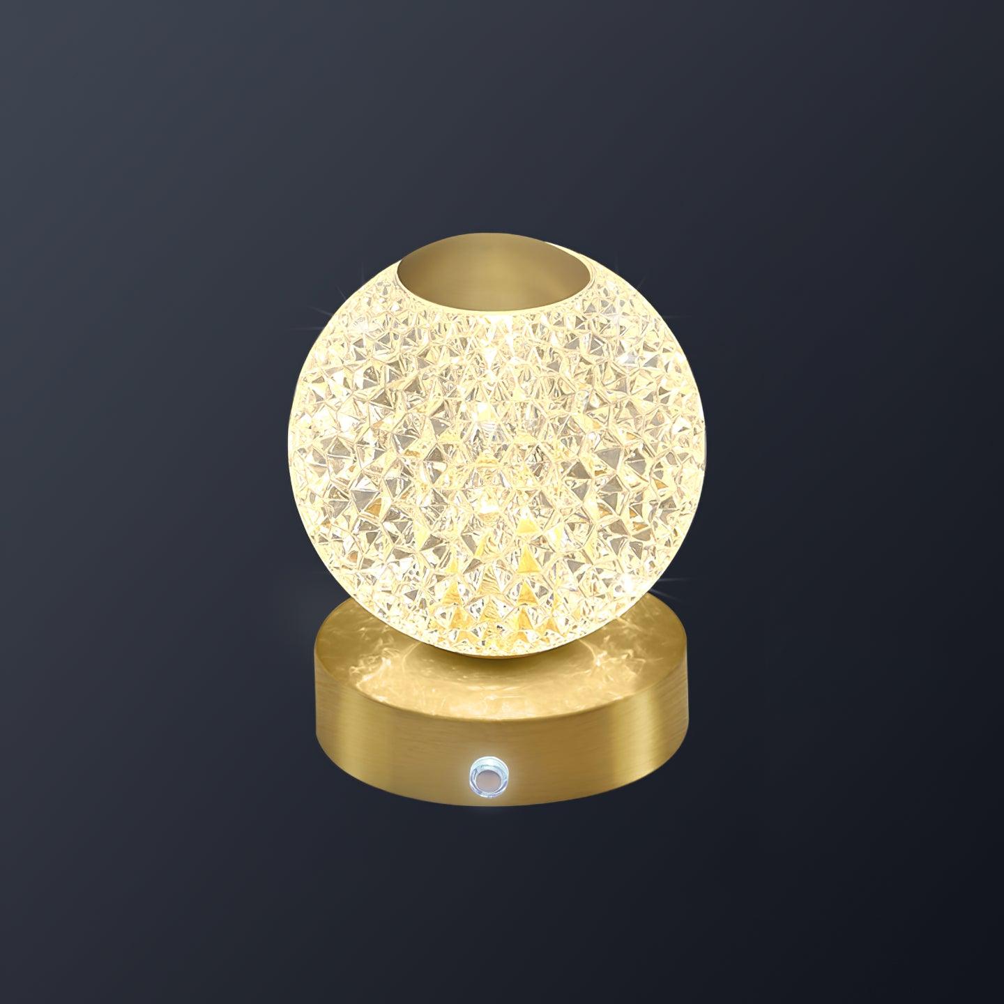Modern Diamond Cut Crystal LED Table Lamp Cordless Rechargeable Task Light with Polished Brass Finish