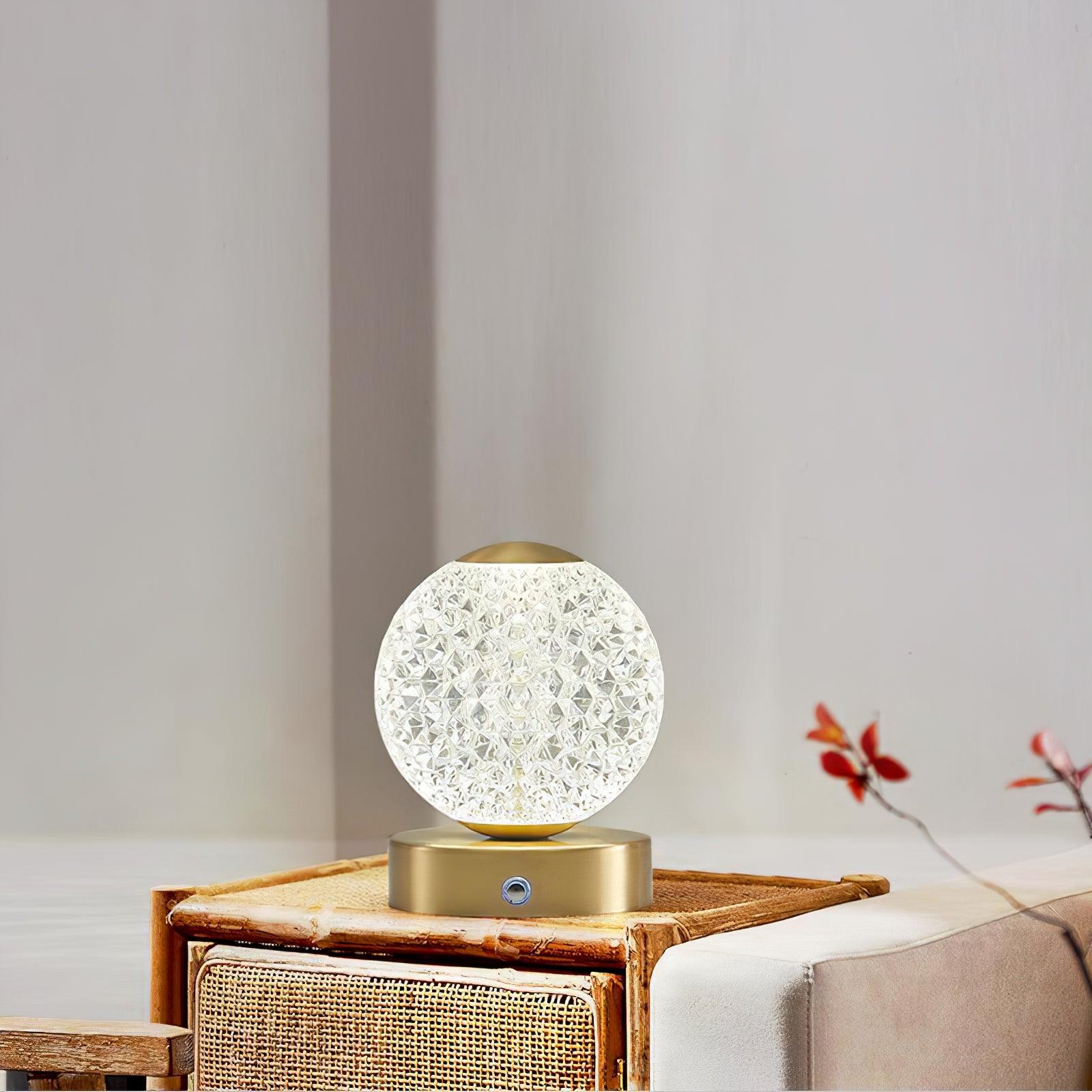Modern Diamond Cut Crystal LED Table Lamp Cordless Rechargeable Task Light with Polished Brass Finish
