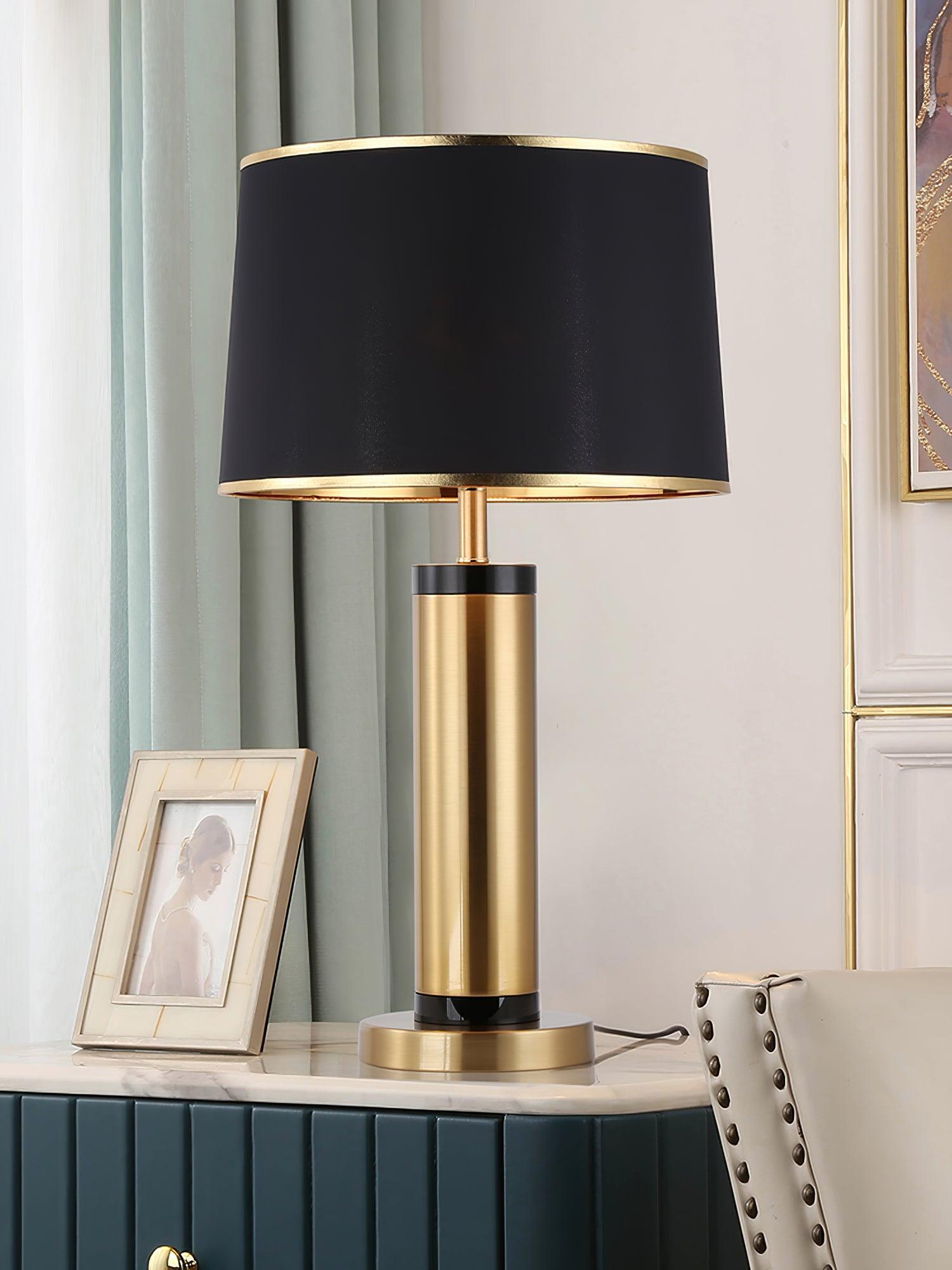 Jaspar Gold Metal Desk Lamp with Elegant Fabric Shade for Modern Home Office and Bedroom