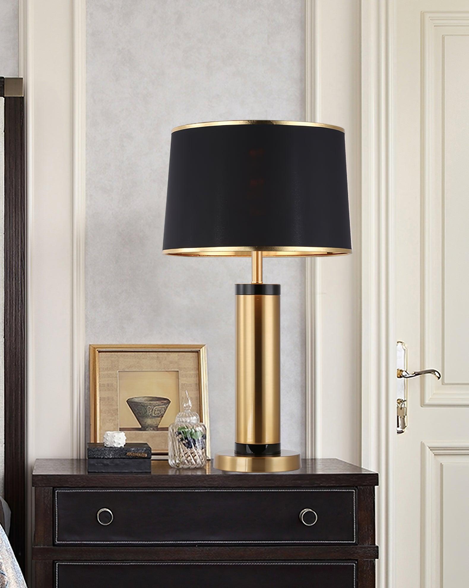 Jaspar Gold Metal Desk Lamp with Elegant Fabric Shade for Modern Home Office and Bedroom