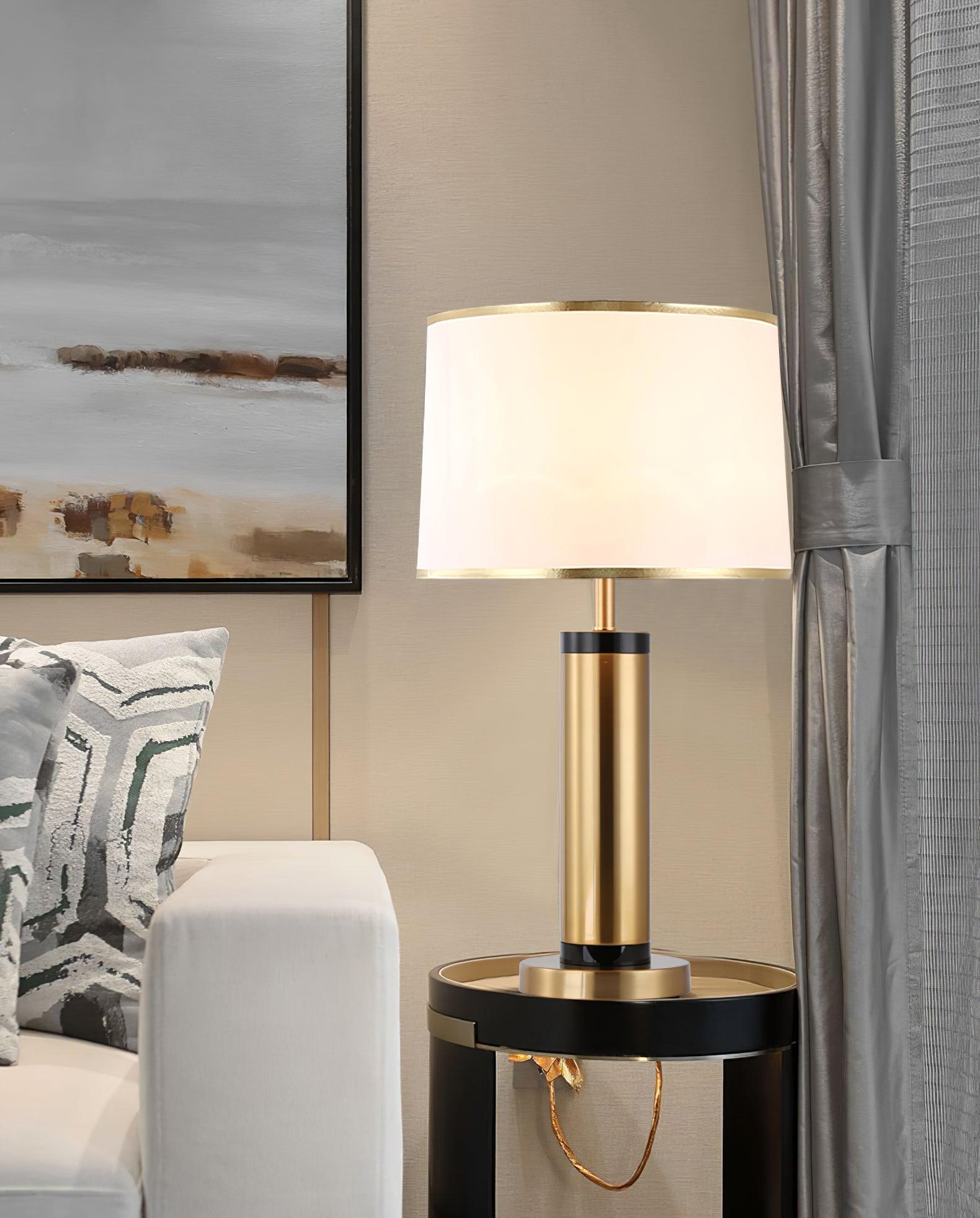 Jaspar Gold Metal Desk Lamp with Elegant Fabric Shade for Modern Home Office and Bedroom