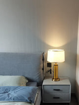 Jaspar Gold Metal Desk Lamp with Elegant Fabric Shade for Modern Home Office and Bedroom