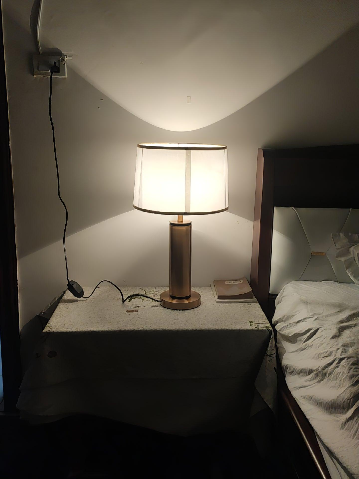 Jaspar Gold Metal Desk Lamp with Elegant Fabric Shade for Modern Home Office and Bedroom