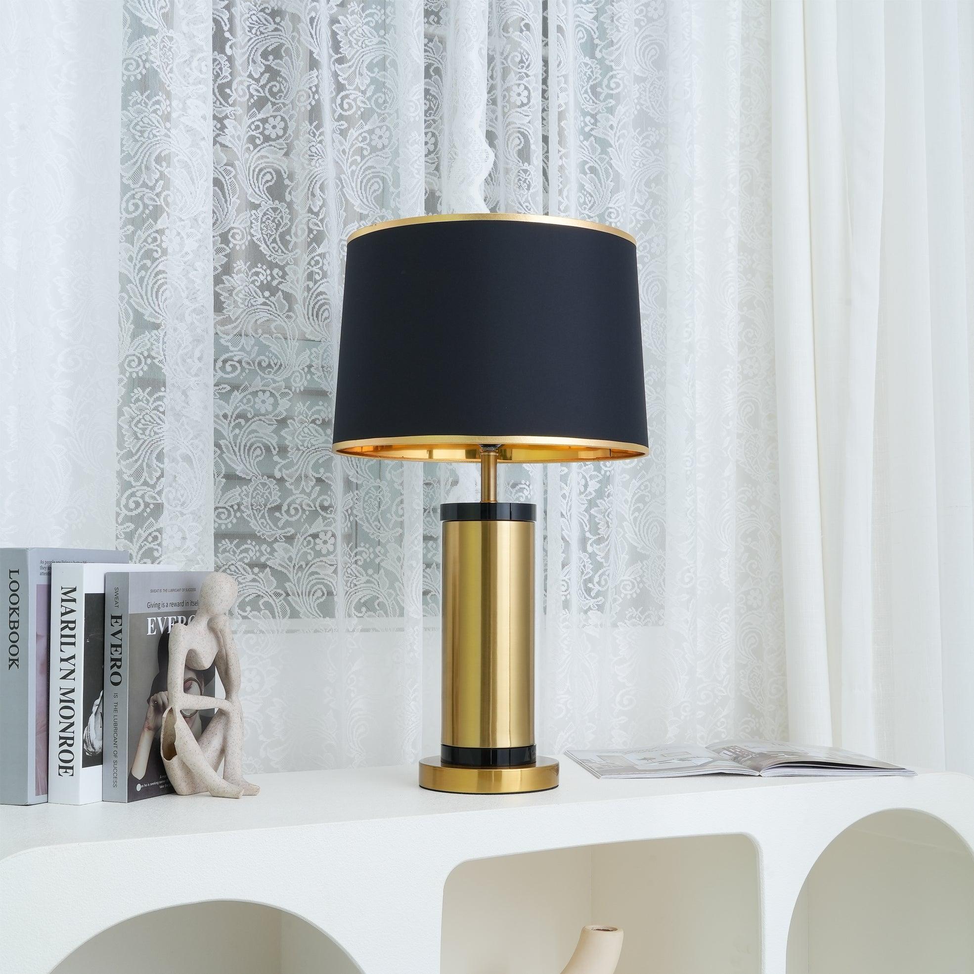 Jaspar Gold Metal Desk Lamp with Elegant Fabric Shade for Modern Home Office and Bedroom