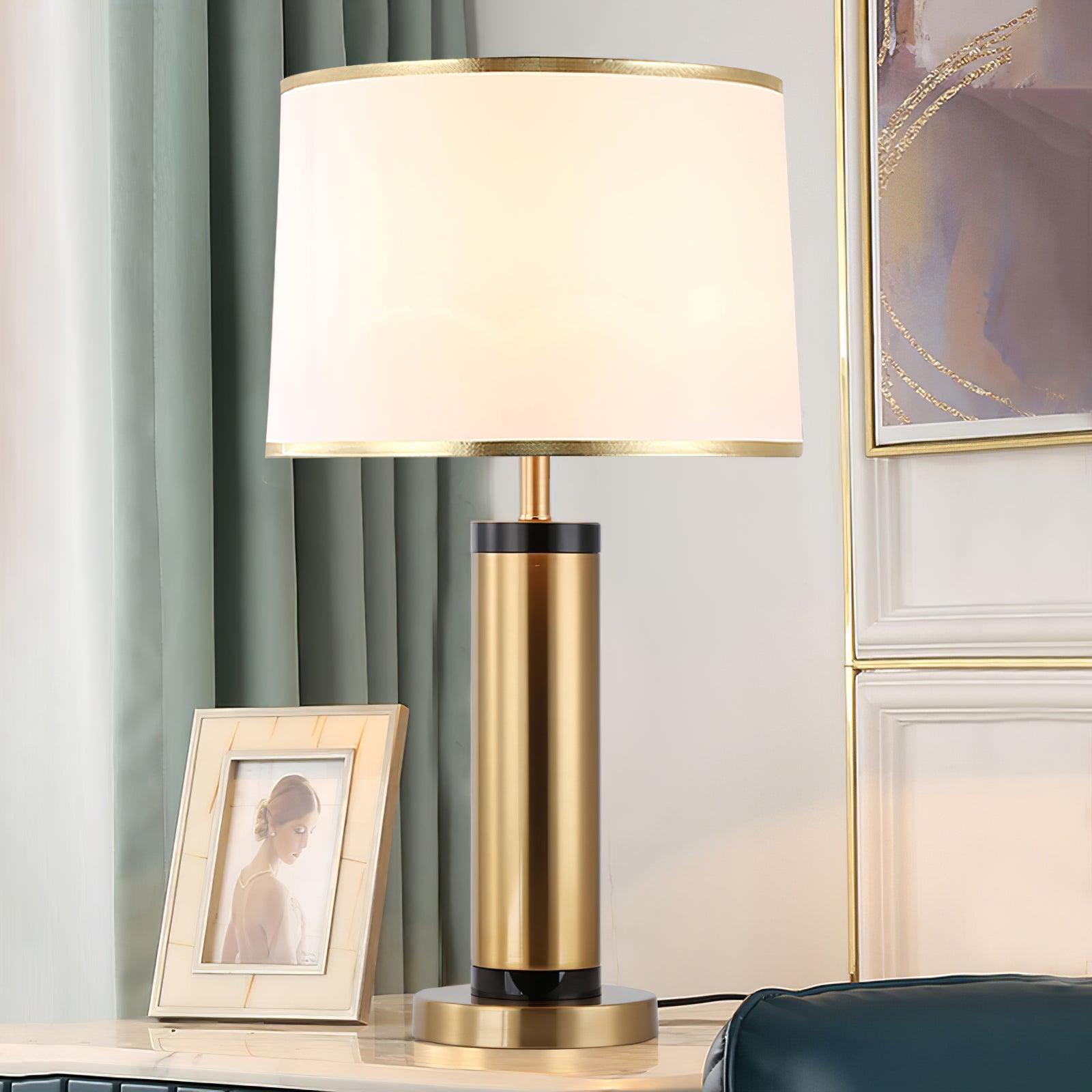 Jaspar Gold Metal Desk Lamp with Elegant Fabric Shade for Modern Home Office and Bedroom