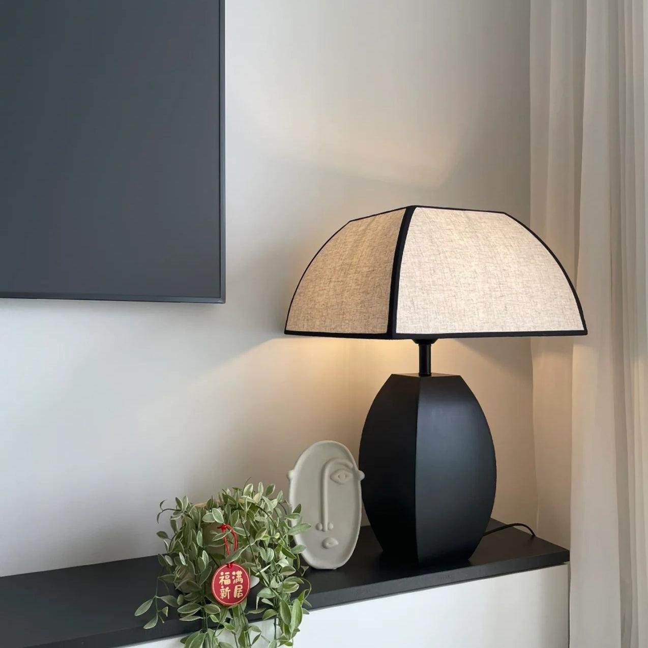 Javier Contemporary Black Metal Table Lamp with White Fabric Shade for Modern Home Decor