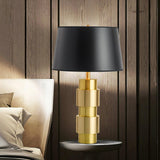 Luxury Gold Cylinder Table Lamp with Black Linen Drum Shade for Modern Decor