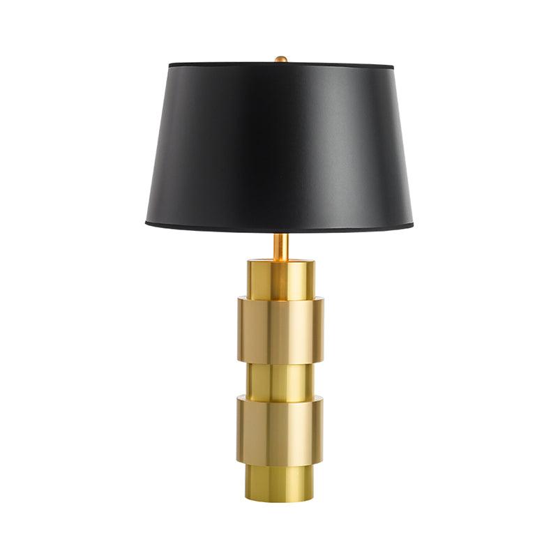 Luxury Gold Cylinder Table Lamp with Black Linen Drum Shade for Modern Decor