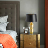 Luxury Gold Cylinder Table Lamp with Black Linen Drum Shade for Modern Decor