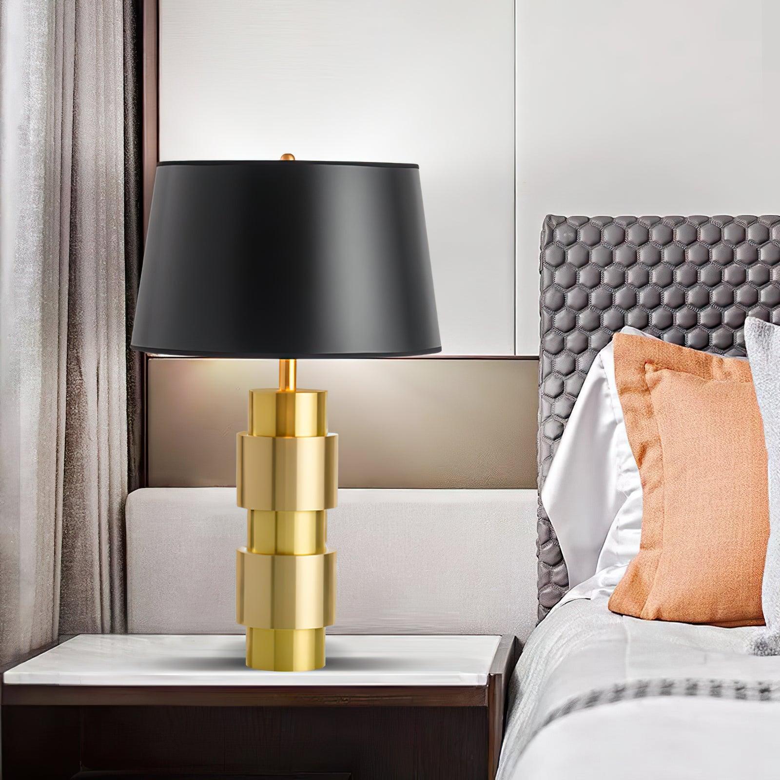 Luxury Gold Cylinder Table Lamp with Black Linen Drum Shade for Modern Decor