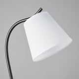 Modern Brass and Black Table Lamp with White Fabric Shade for Bedside Table