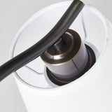 Modern Brass and Black Table Lamp with White Fabric Shade for Bedside Table