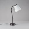 Modern Brass and Black Table Lamp with White Fabric Shade for Bedside Table
