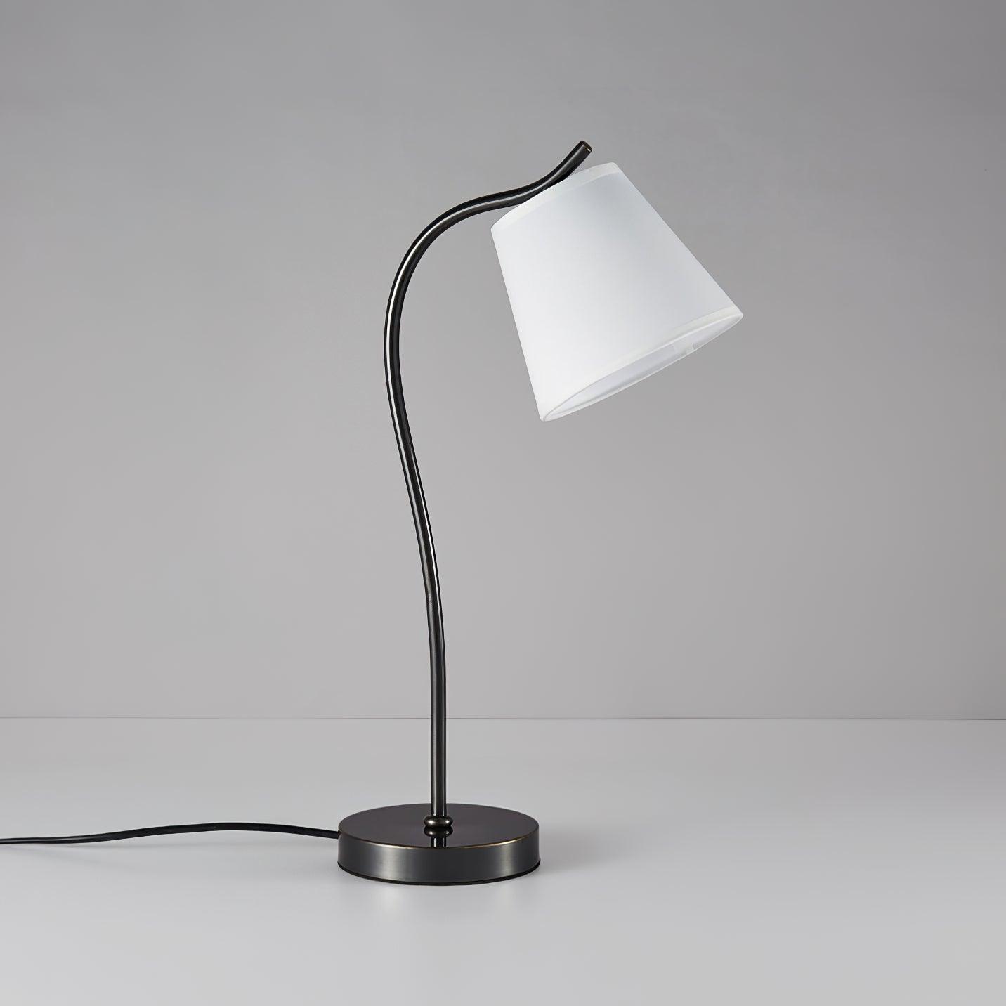 Modern Brass and Black Table Lamp with White Fabric Shade for Bedside Table