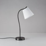Modern Brass and Black Table Lamp with White Fabric Shade for Bedside Table