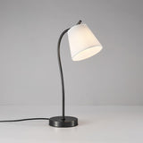 Modern Brass and Black Table Lamp with White Fabric Shade for Bedside Table
