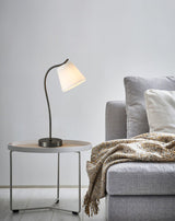 Modern Brass and Black Table Lamp with White Fabric Shade for Bedside Table