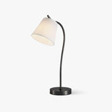 Modern Brass and Black Table Lamp with White Fabric Shade for Bedside Table