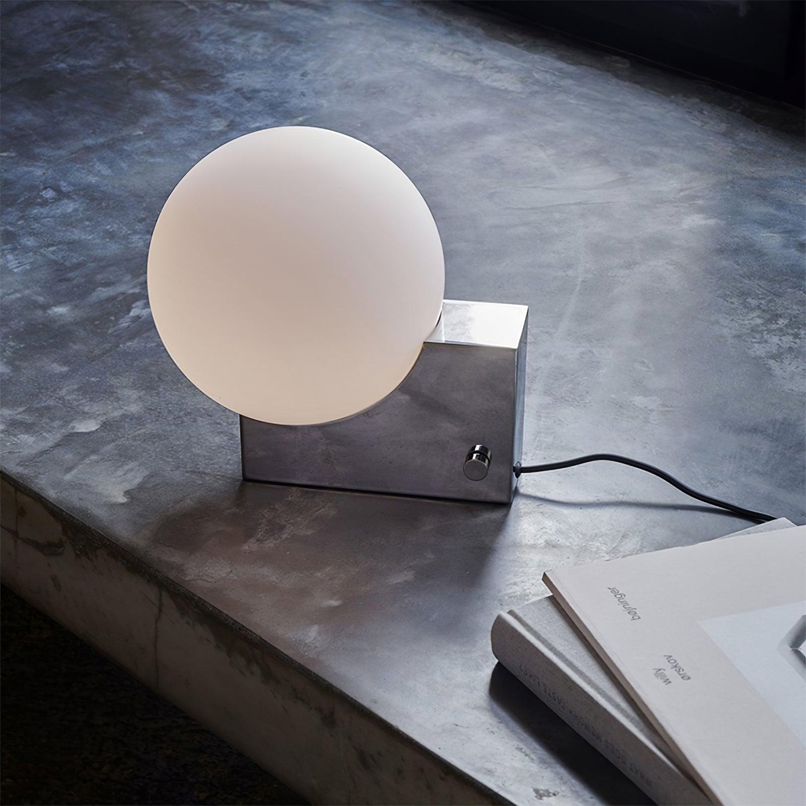 Modern Fusion Geometric Accent Table Lamp with Opaline Glass Orb and Metal Frame
