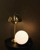 Modern Fusion Geometric Accent Table Lamp with Opaline Glass Orb and Metal Frame