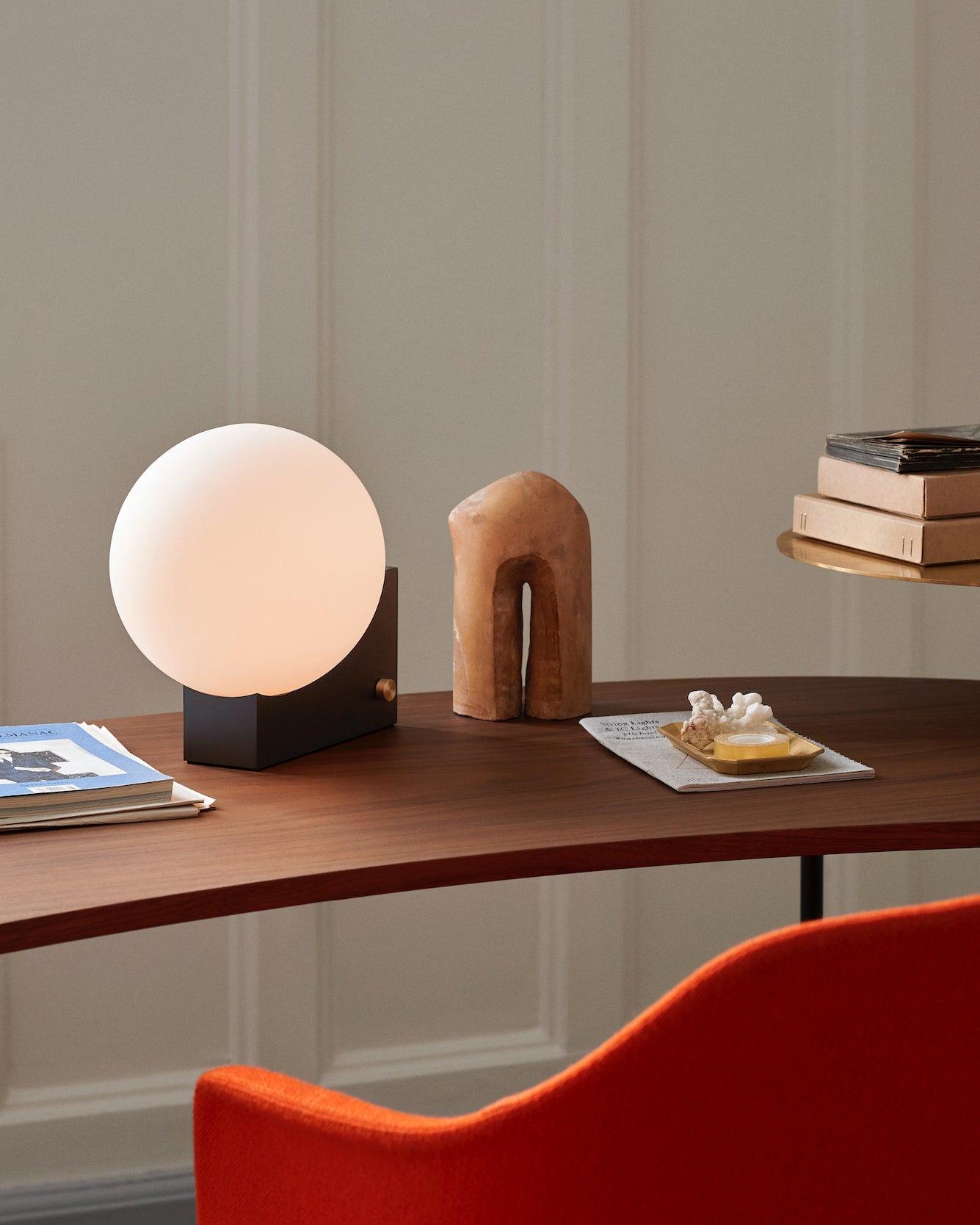 Modern Fusion Geometric Accent Table Lamp with Opaline Glass Orb and Metal Frame