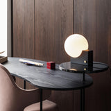 Modern Fusion Geometric Accent Table Lamp with Opaline Glass Orb and Metal Frame