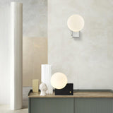 Modern Fusion Geometric Accent Table Lamp with Opaline Glass Orb and Metal Frame