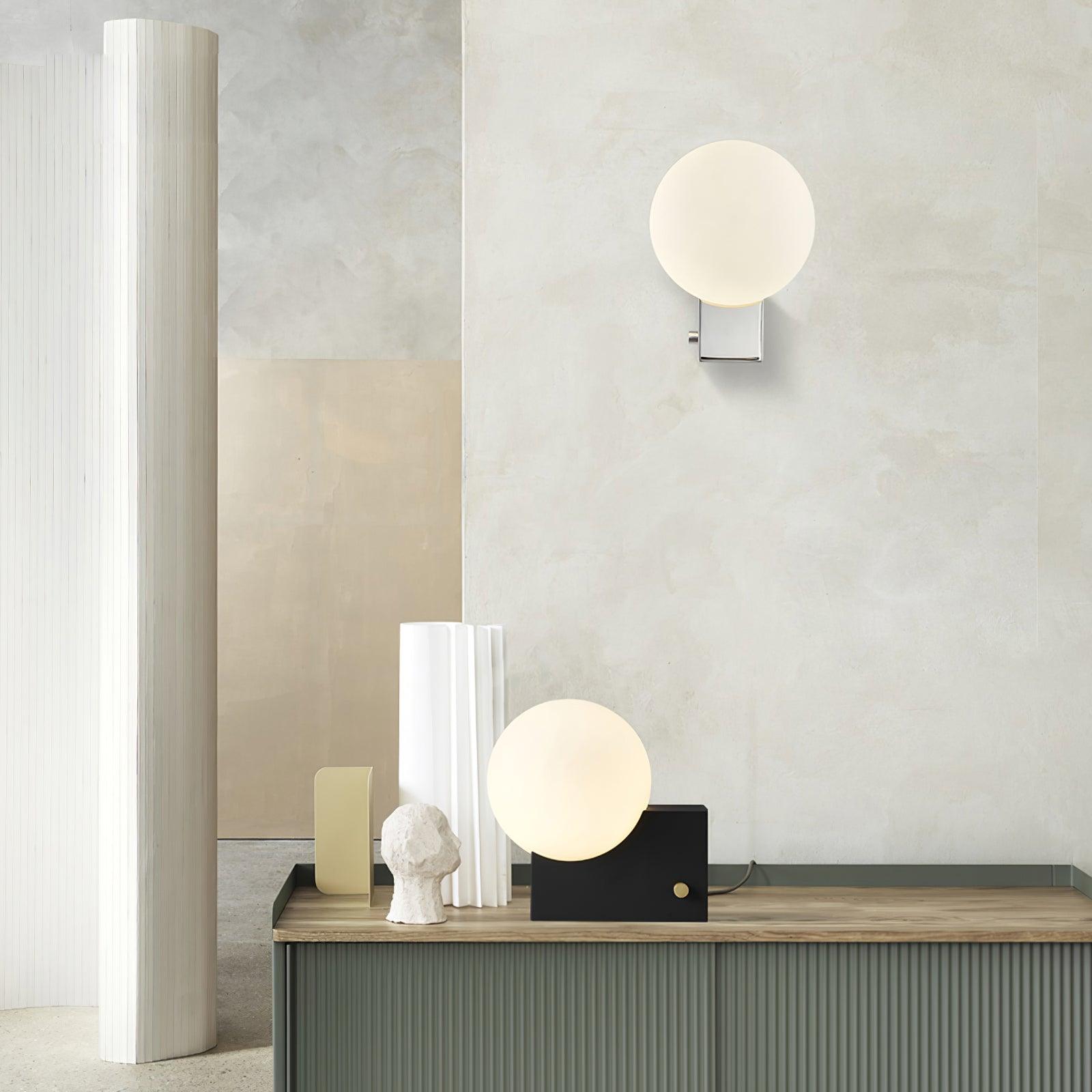 Modern Fusion Geometric Accent Table Lamp with Opaline Glass Orb and Metal Frame