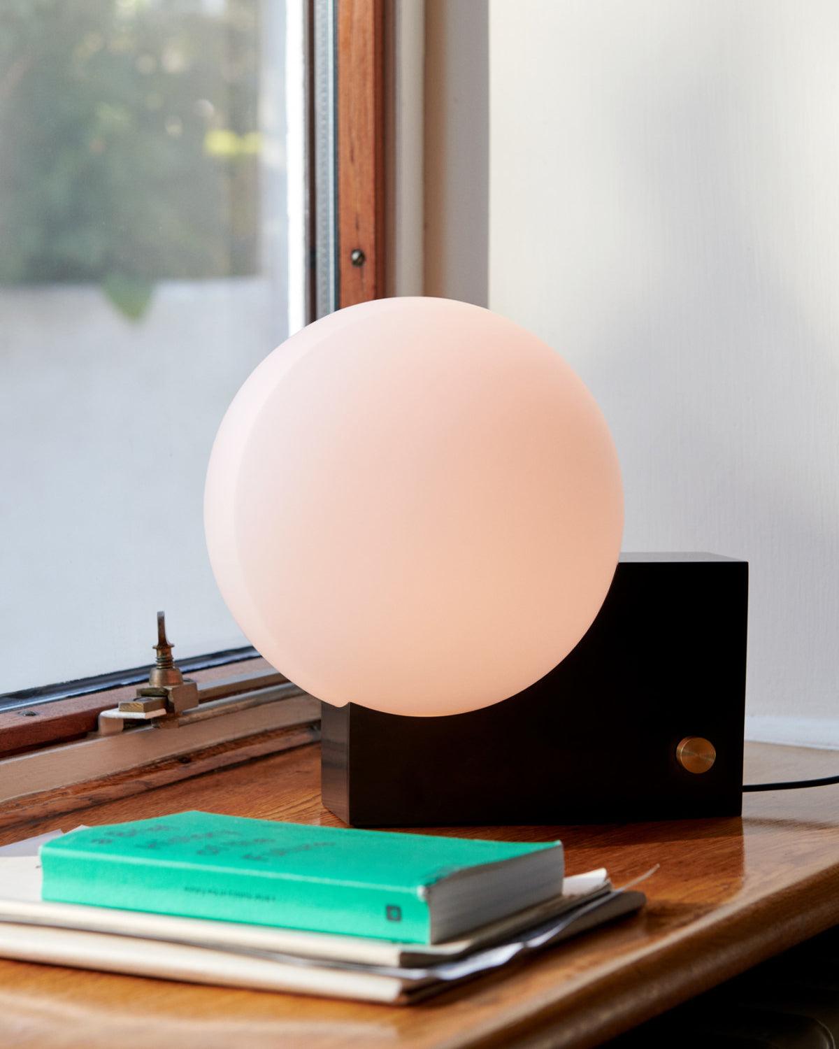 Modern Fusion Geometric Accent Table Lamp with Opaline Glass Orb and Metal Frame