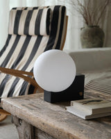 Modern Fusion Geometric Accent Table Lamp with Opaline Glass Orb and Metal Frame