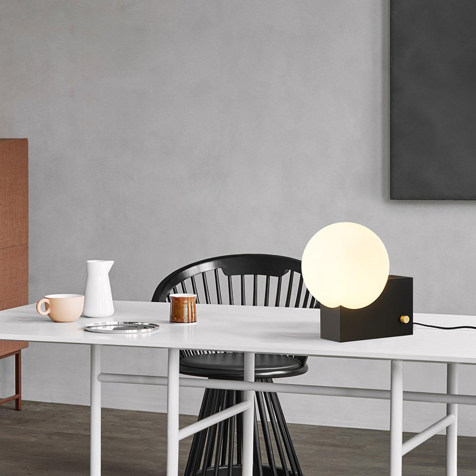 Modern Fusion Geometric Accent Table Lamp with Opaline Glass Orb and Metal Frame