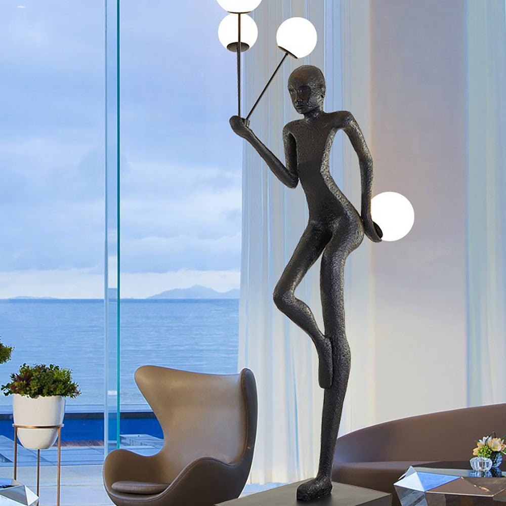 Modern Juggling Sculptor Standing Floor Lamp with Illuminated Glass Spheres