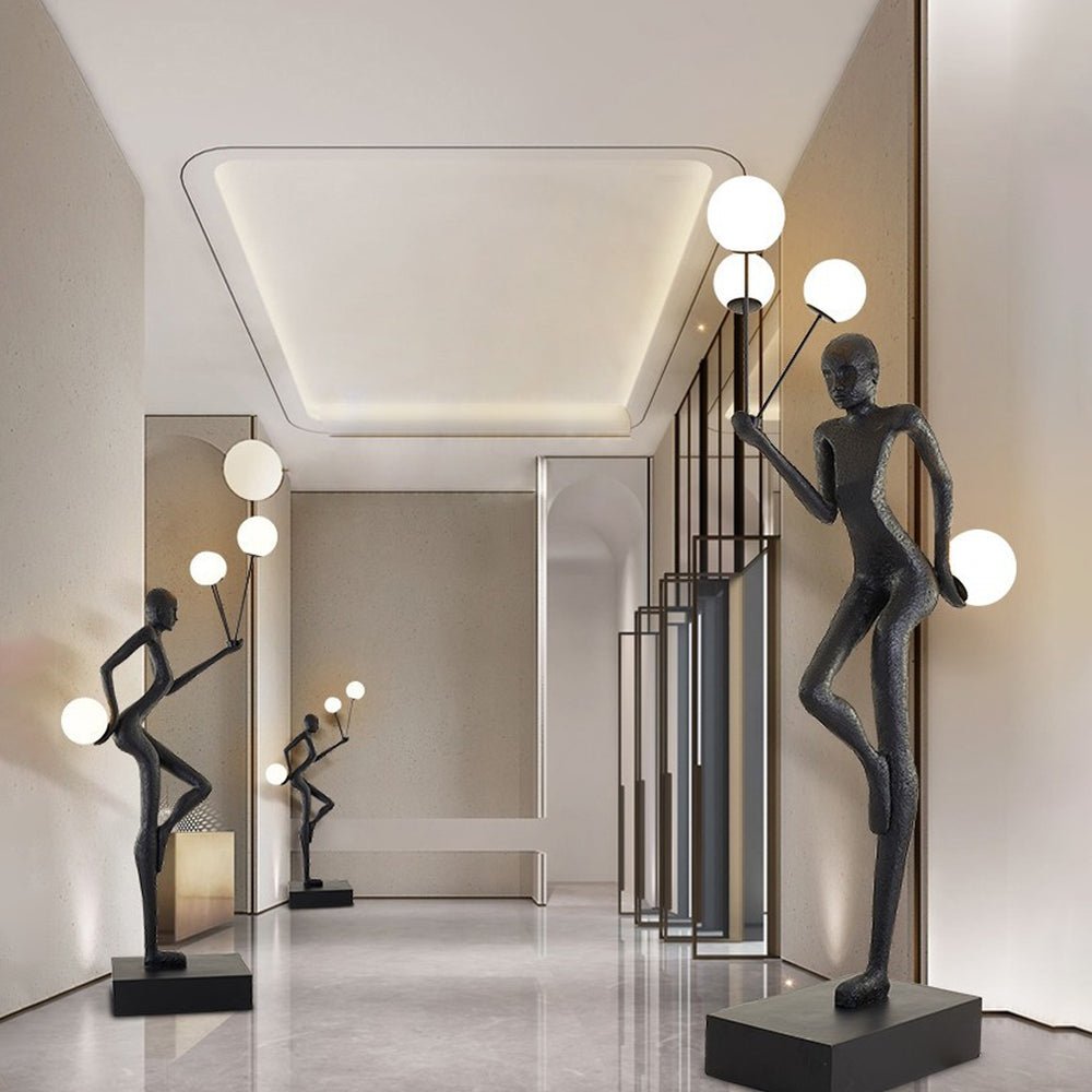 Modern Juggling Sculptor Standing Floor Lamp with Illuminated Glass Spheres