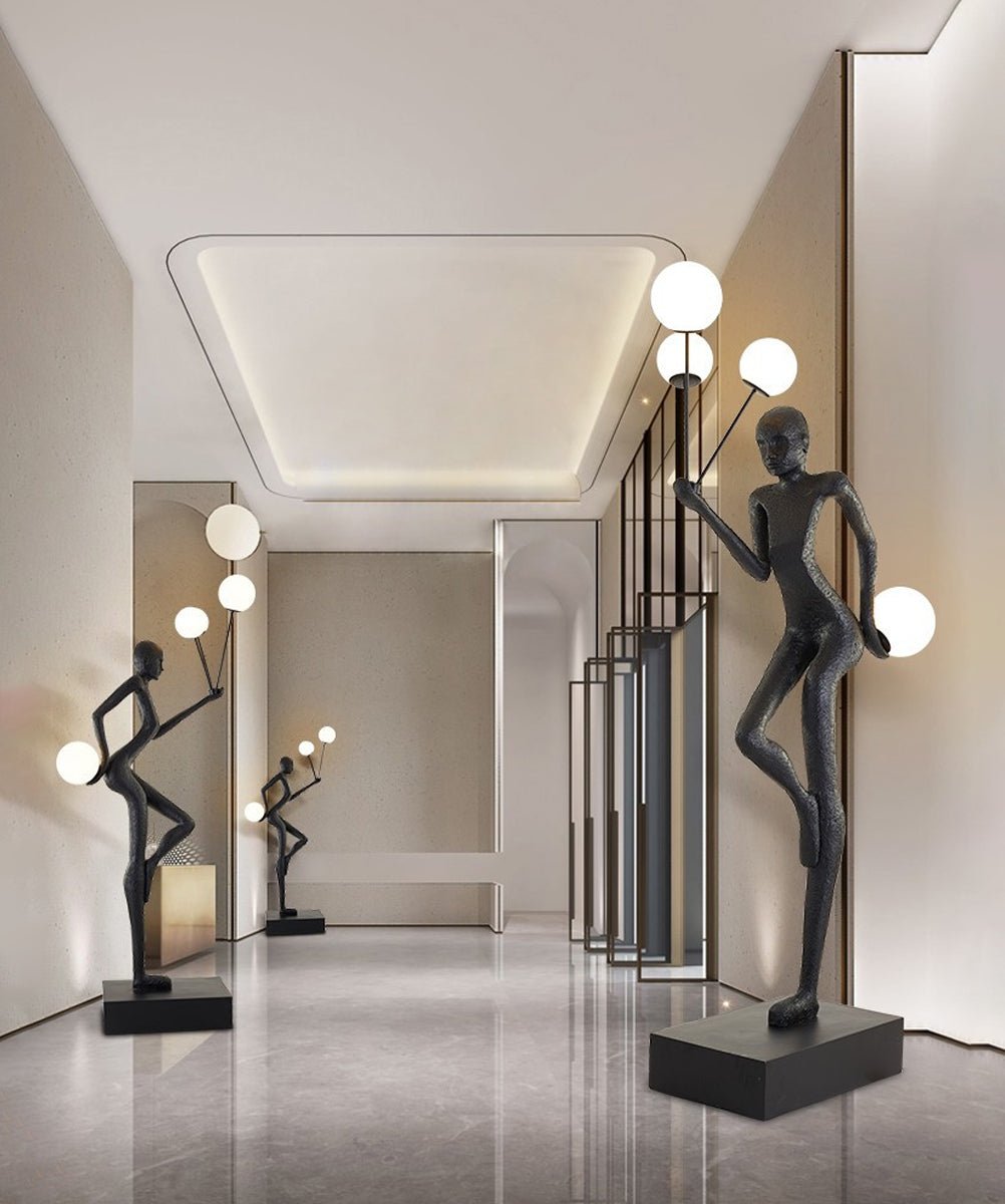 Modern Juggling Sculptor Standing Floor Lamp with Illuminated Glass Spheres