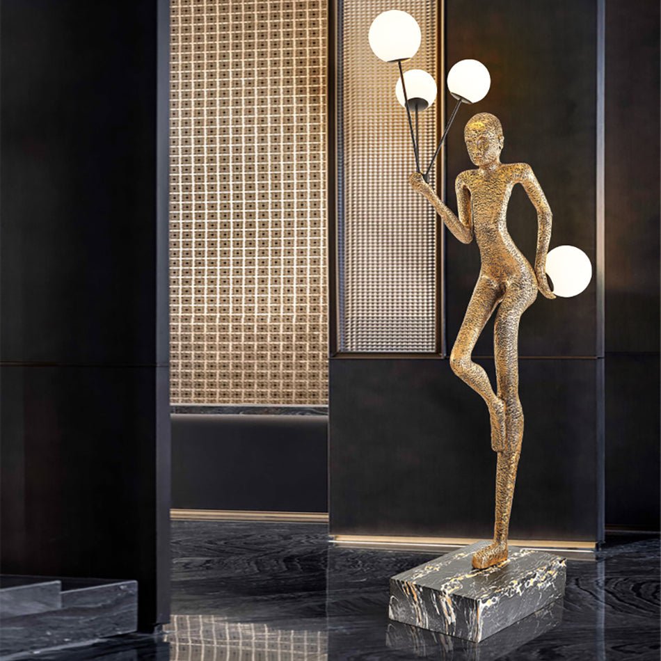 Modern Juggling Sculptor Standing Floor Lamp with Illuminated Glass Spheres