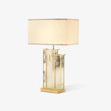 Elegant White Alabaster Table Lamp with Polished Gold Metal Finish and Fabric Shade