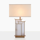 Elegant White Alabaster Table Lamp with Polished Gold Metal Finish and Fabric Shade