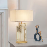 Elegant White Alabaster Table Lamp with Polished Gold Metal Finish and Fabric Shade